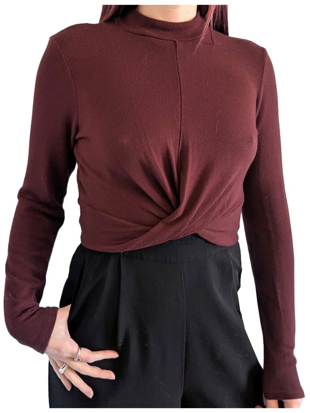 Xhilaration Cropped Lightweight Maroon Sweater Twist Detail | M
